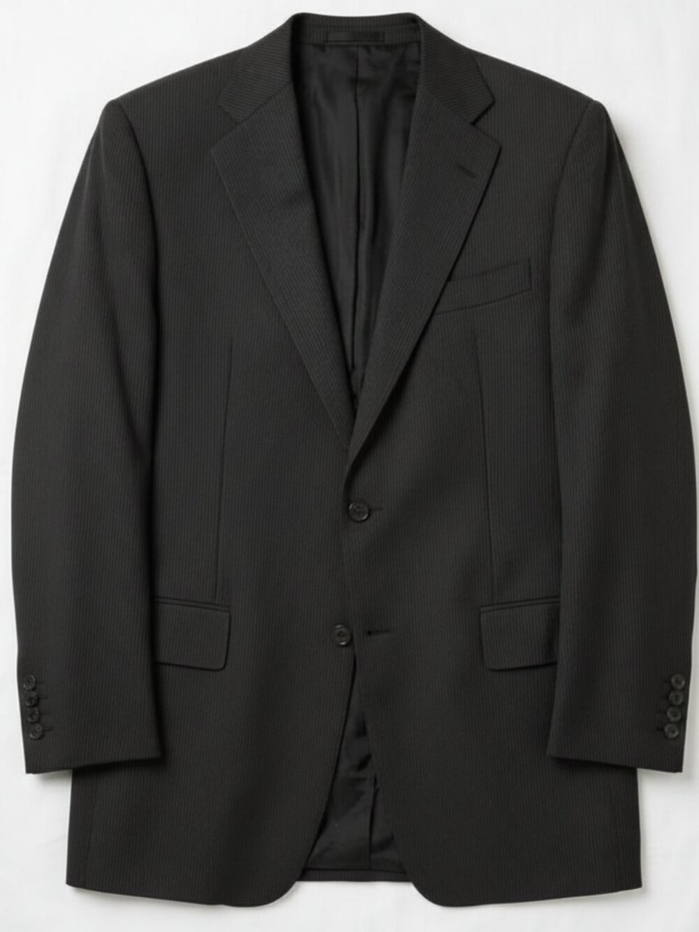 Kiton Napoli 44R Handmade Black Pinstripe Wool Blazer Italy